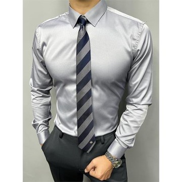 輝先生春季襯衫男長袖純色絲滑休閑正裝潮牌修身免燙商務襯衣男士