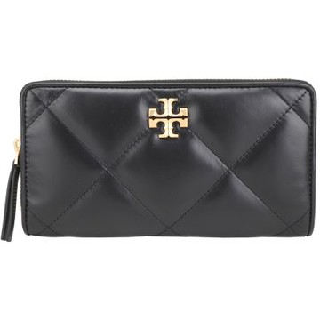 TORY BURCH Kira 雙T標誌菱格納帕皮拉鍊長夾(黑色)