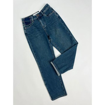 花匣子牛仔褲9-62830秋款水洗藍色九分小直筒中腰彈力煙管褲女