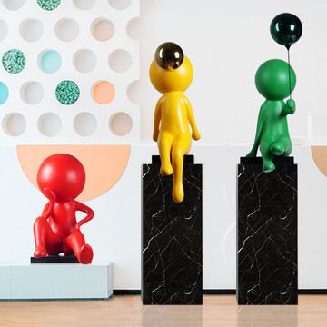 卡通抽象雕塑小黃人擺件現代抽象人物裝飾樣板房售樓處思考者擺設