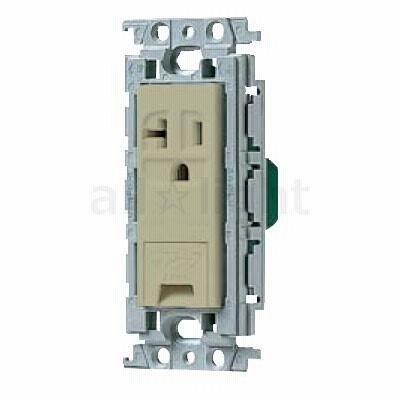 パナソニック　コスモシリーズワイド２１　１５Ａ・２０Ａ兼用　埋込アースターミナル付接地コンセント　絶縁枠　２０Ａ　１２５Ｖ　利休色　WTF19314GK