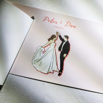 婚禮簽名綢 | 125x35cm | 客製簽名綢 公版手繪圖 可自備似顏繪