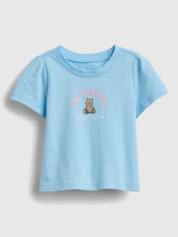 女幼童裝 Logo純棉小熊印花圓領短袖T恤-淺藍色