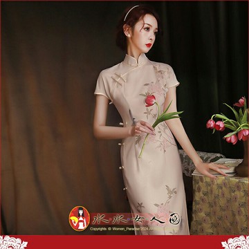 復古印花長旗袍新款女改良中國風老上海優雅氣質長款連衣裙洋裝日常可穿-鳥語花香-水水女人國