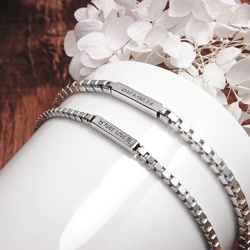 雙面刻字 純銀情侶手鍊組 誓約手鍊 情侶對鍊/銀飾 情人節禮物