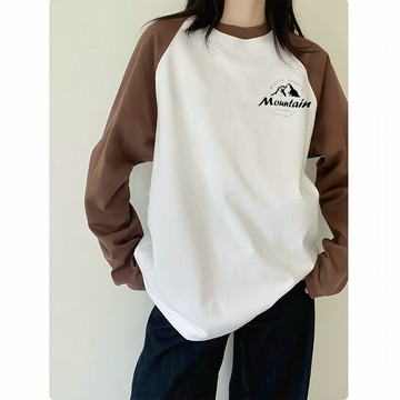 獨特超好看！ 長袖T恤女  100%純棉  T恤女 女生上衣  重磅  圓領打底衫 秋冬內搭上衣 日常穿搭 C