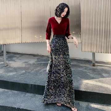 晚禮服裙女2025新款高端氣質小眾輕奢主持人年會紅色敬酒服新娘秋