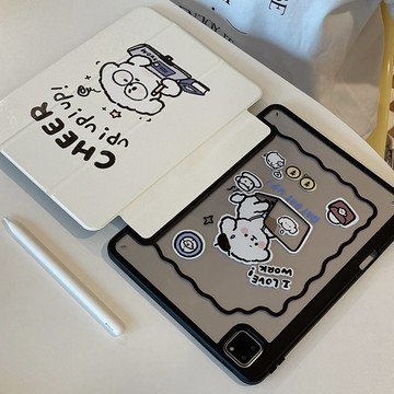 卡通筆電小狗 帶筆槽 iPad 磁吸11吋支架iPad Air1/2 mini6 iPad 9.7吋 10.9 保護套