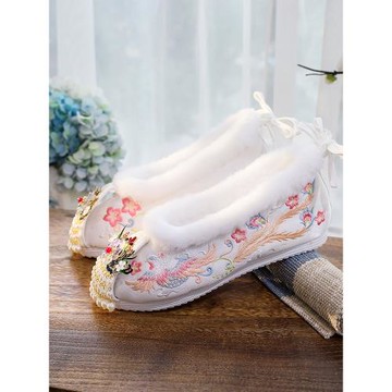 古風漢服鞋子女冬季加絨內增高明制翹頭履春秋古裝秀禾婚鞋繡花鞋