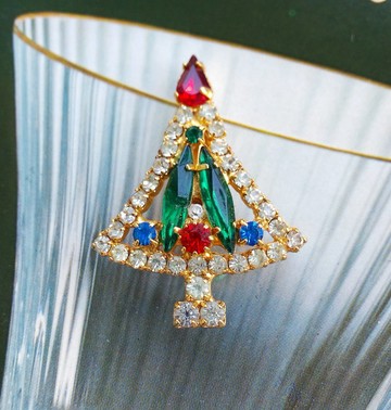 Vintage Jewelry 西洋古董飾品 聖誕樹 多鑽 小巧 別針