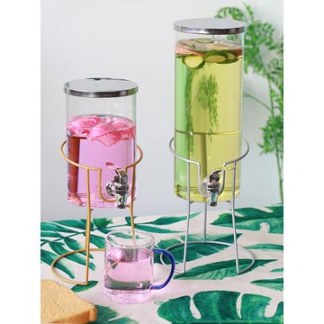 北歐耐熱玻璃水壺帶龍頭家用小容量冷水壺可樂桶檸檬茶飲料果汁罐