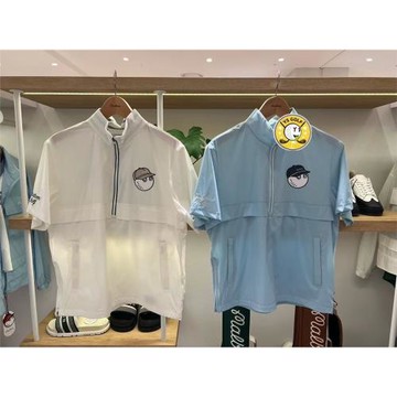 韓國malbon高爾夫夏季立領半拉鏈運動夏季薄款速干沖鋒衣男裝短袖