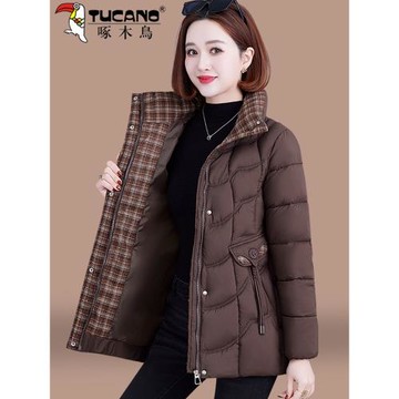 啄木鳥中老年媽媽棉襖女2025新款冬季時尚減齡中長款羽絨棉衣棉服