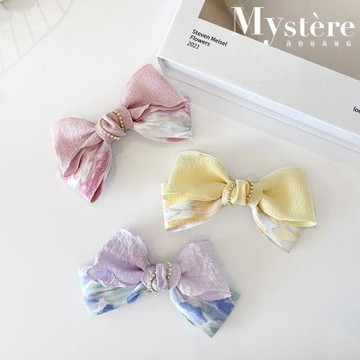 【my stere 我的時尚秘境】花園-韓國油畫立體造型蝴蝶結兩片式彈簧髮夾