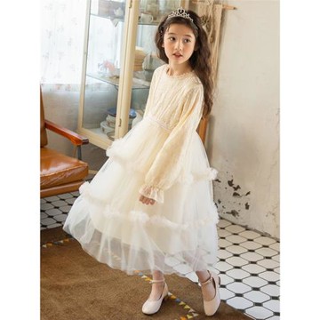 女童夏裝連衣裙簡約禮服中大童蕾絲短袖公主裙兒童氛圍感氣質長裙