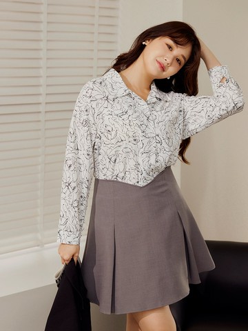 柔滑垂墜質感印花長袖襯衫上衣