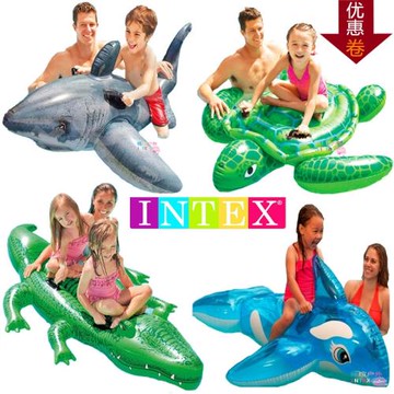 INTEX大型水上動物充氣坐騎兒童玩具 超大海龜藍鯨座騎成人游泳圈