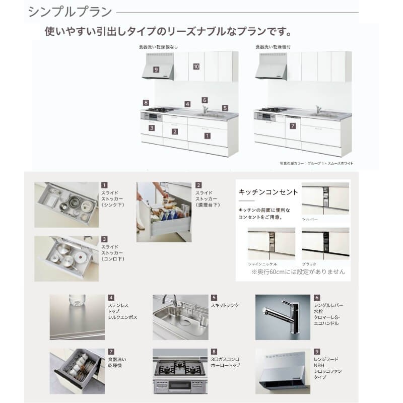 システムキッチン リクシル ノクト 壁付I型 W1800mm シンプル 2口コンロ 間口幅180×奥行65cm 食洗機付 吊り戸棚付 グループ3  LIXIL 流し台 リフォーム | LINEブランドカタログ