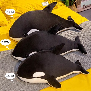 可愛黑虎鯨毛絨玩具公仔鯨魚抱枕紅色海豚布娃娃兒童玩偶女生禮物