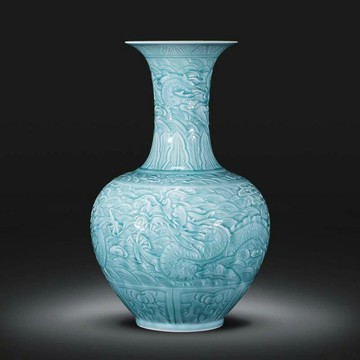 擺件 花瓶 陶瓷擺件 景德鎮陶瓷器手工雕刻龍紋仿古影青花瓶中式客廳角幾裝飾擺件大號