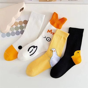 🔥熱銷 新品 大白鵝 襪子女 中筒襪 ins潮 可愛 日系 小黃鴨 搞怪 卡通 韓版 外穿 堆堆襪 透氣