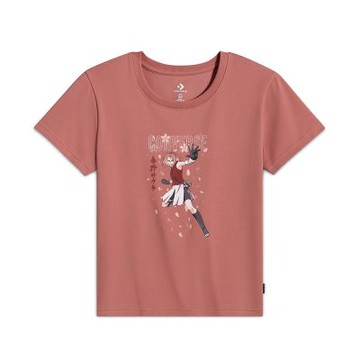 Converse X Naruto Baby Tee 女款 珊瑚紅色 小櫻 火影忍者 短袖 10028748-A01