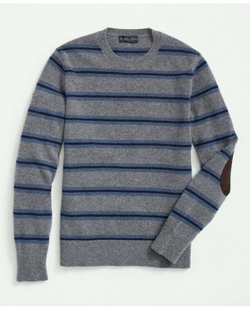 Brooks Brothers Men's Big & Tall Lambswool Crewneck Belt Stripe Sweater | Grey | Size 3X Tall