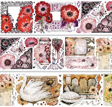 金絲刺梅 中古大花卉 天鵝湖 化石 PET 和紙膠帶 貝殼光 10米卷