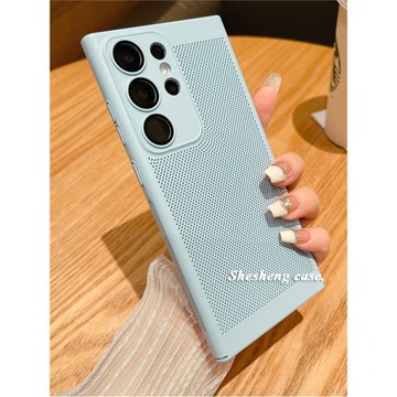網格透氣散熱硬殼適用三星S23/s22手機殼+帶鏡頭膜Ultra高級感s21防摔Galaxy男女s20fe新款A73磨砂A53超薄A33