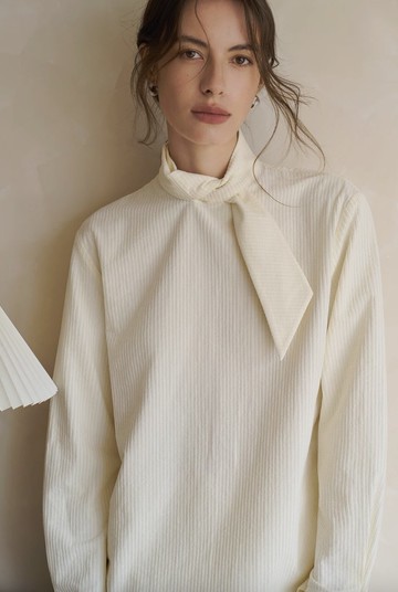 法式極簡 莫代爾棉燈芯絨立領襯衫