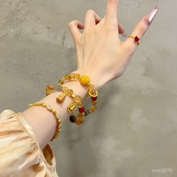 🙏🏻紫南宮過爐 開光🔥九月初更新-原創設計招財天然黃水晶祘盤葫蘆手串疊戴輕奢精緻手鏈女禮物 4QJT