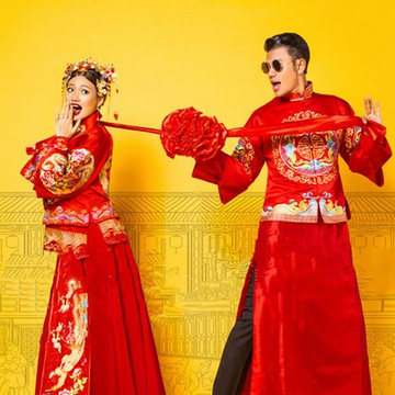 古裝新款婚紗攝影道具中式新郎結婚紅色繡球拍照大紅花婚慶用品