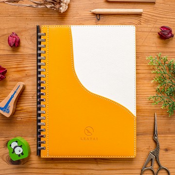 A5 抽取式仿皮革活頁筆記本 - 無時效手帳/日誌/日記本 - 大河彎彎 - 甜橙黃