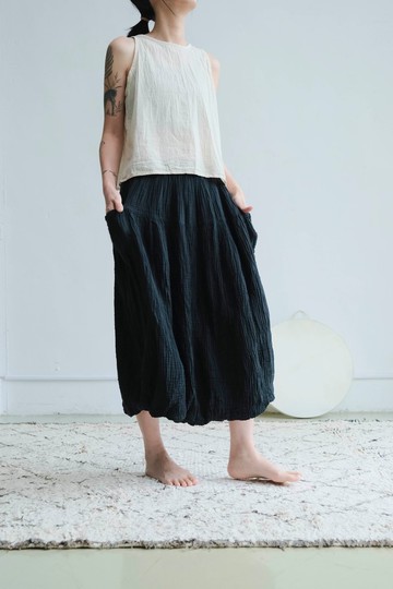 口袋氣球裙 / 雙層紗 黑