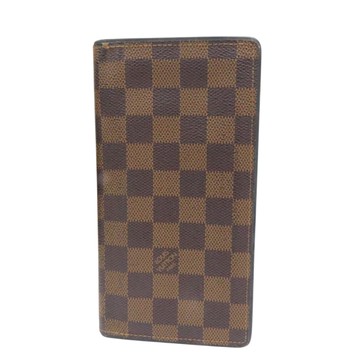 【二手名牌BRAND OFF】LOUIS VUITTON LV 路易威登 棕色 棋盤格 帆布 雙折 Brazza 長夾 N63168