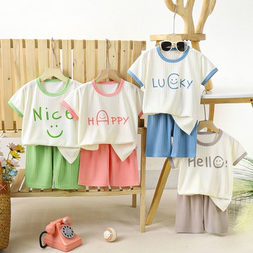 短袖 兒童短袖套裝 男女童裝 夏裝短袖上衣 T恤短褲套裝 中大童家居服 薄款睡衣 短袖短褲 兒童短袖兩件套【不二雜貨】
