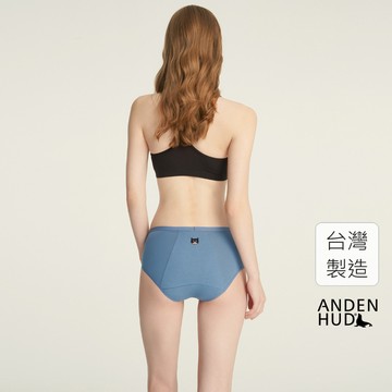 【Anden Hud】Blessing．高腰生理褲(幻藍-刺繡有錢賓士貓) 純棉台灣製