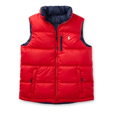 美國百分百【Ralph Lauren】羽絨 背心 外套 RL 上衣 Polo 小馬 立領 雙面穿 紅色 深藍 青年版 I734