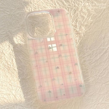 琉砂甜美適用18蘋果16手機殼iphone17promax硬13粉格紋星星14