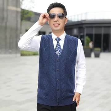 [米蘭精品] 羊毛背心羊毛衫上衣-菱格紋提花加厚針織防寒保暖男背心外套3色74do12