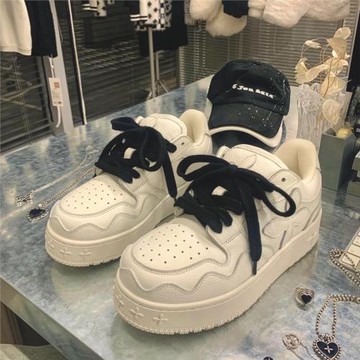 大牙滑板鞋Tooth復古休閑小白鞋厚底低幫板鞋S0016W+加送鞋帶