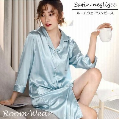 ネグリジェ 前開き パジャマ ワンピース サテン パジャマ レディース ルームウェア ワンピース 春 夏 シルクタッチ 無地 7分袖 部屋着 プレゼント 通販 Lineポイント最大get Lineショッピング