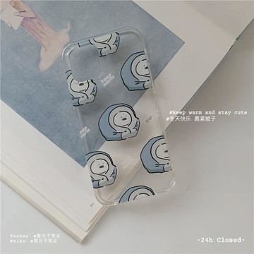 整日不營業原創「裹被子豬豬」ins風透明適用于17promax可愛手機殼全包16promax蘋果硅膠15pro支架保護套軟殼