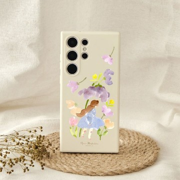 Meow illustration花叢裡的悄悄話純色矽膠SAMSUNG手機殼
