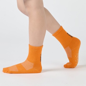 LOGO羅紋 中筒童襪 -  亮橘(4y-9y)