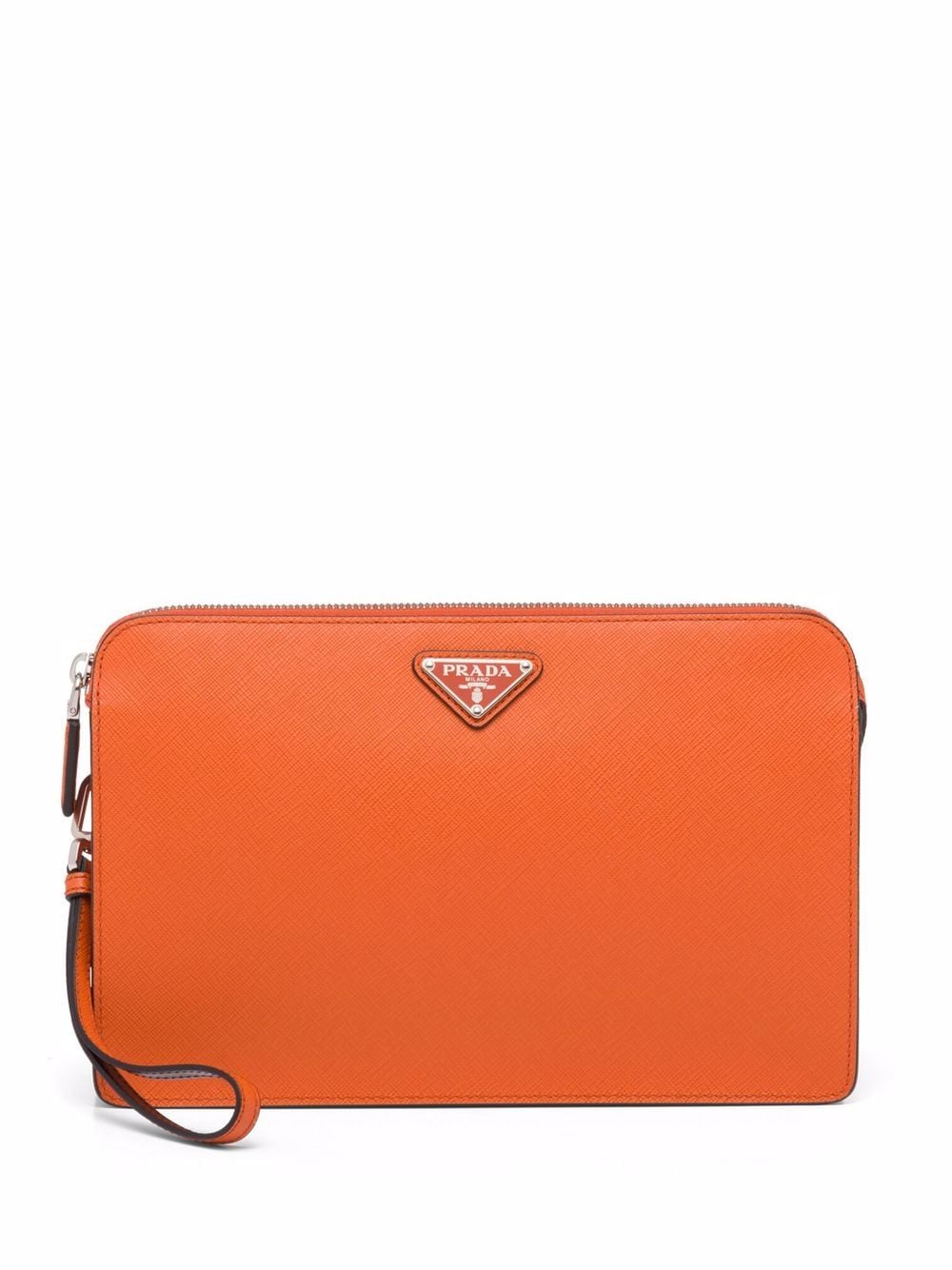 Prada - Saffiano triangle-logo pouch - men - Leather - OS - Orange