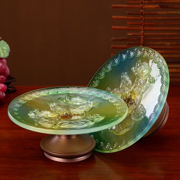 圓通佛具水琉璃供盤水果盤家用佛前供佛蓮花招財高腳供佛貢盤