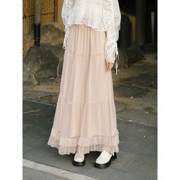 QUEENSHOP 2025春夏新品女裝飄逸層次蛋糕傘擺紗半身裙03021447