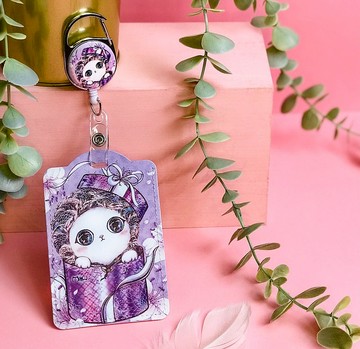 伸縮卡套 | 識別證套 | 悠遊卡套 - 丁香紫禮物貓