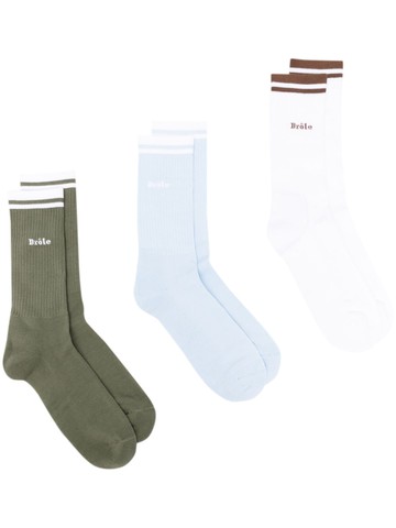 Drôle De Monsieur - jacquard-logo ribbed socks (pack of three) - men - Polyamide/Cotton/Elastane - One Size - Blue